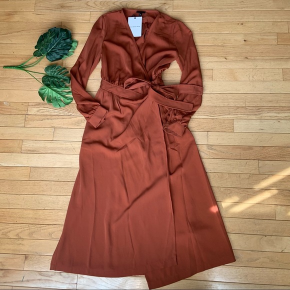 NWT Who What Wear Arabian Spice Burnt Orange Rust Midi Half Wrap Dress XS - Picture 4 of 6